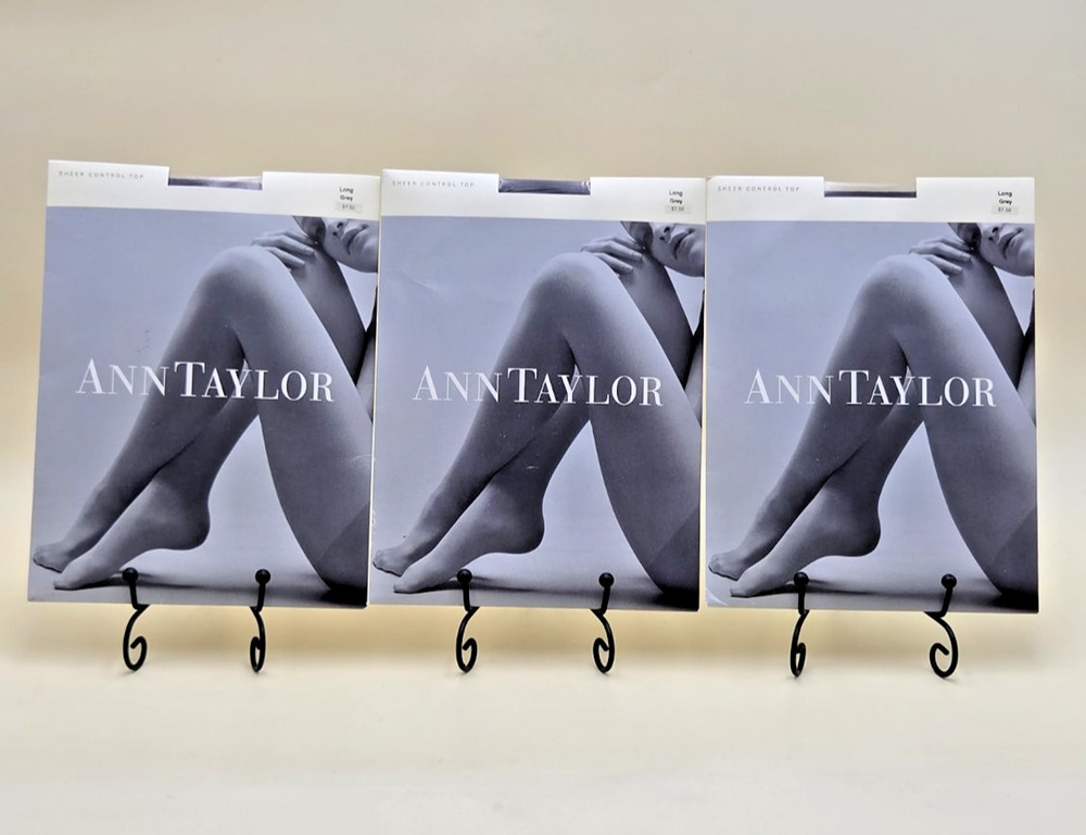 Set 3 Ann Taylor Sheer Control Top Pantyhose Tights Long Gray NIP Vintage Style